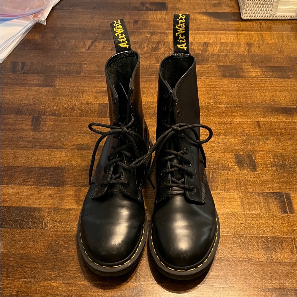 Dr. Martens Black Leather Boots- free extra pink laces!